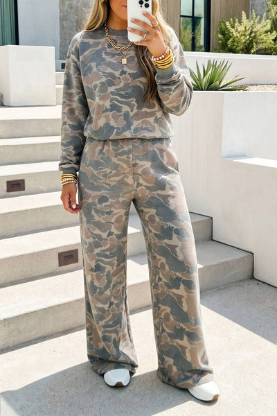 LDC Camouflage Print Long Sleeve Top and Pants Set