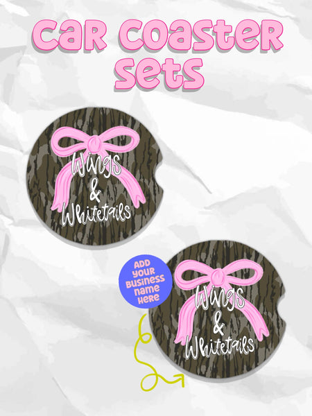 Bottomland camo pink bow car coaster