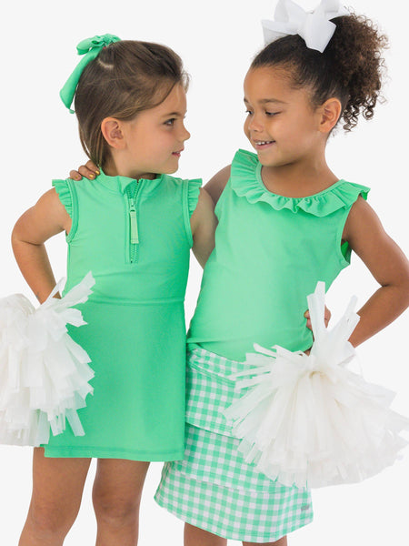 Girls Spring Green Flutter Sleeve Active Dress & Bike Short Set: Green