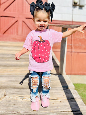 Kids Pink Pumpkin Bubblegum Pink Short Sleeve: