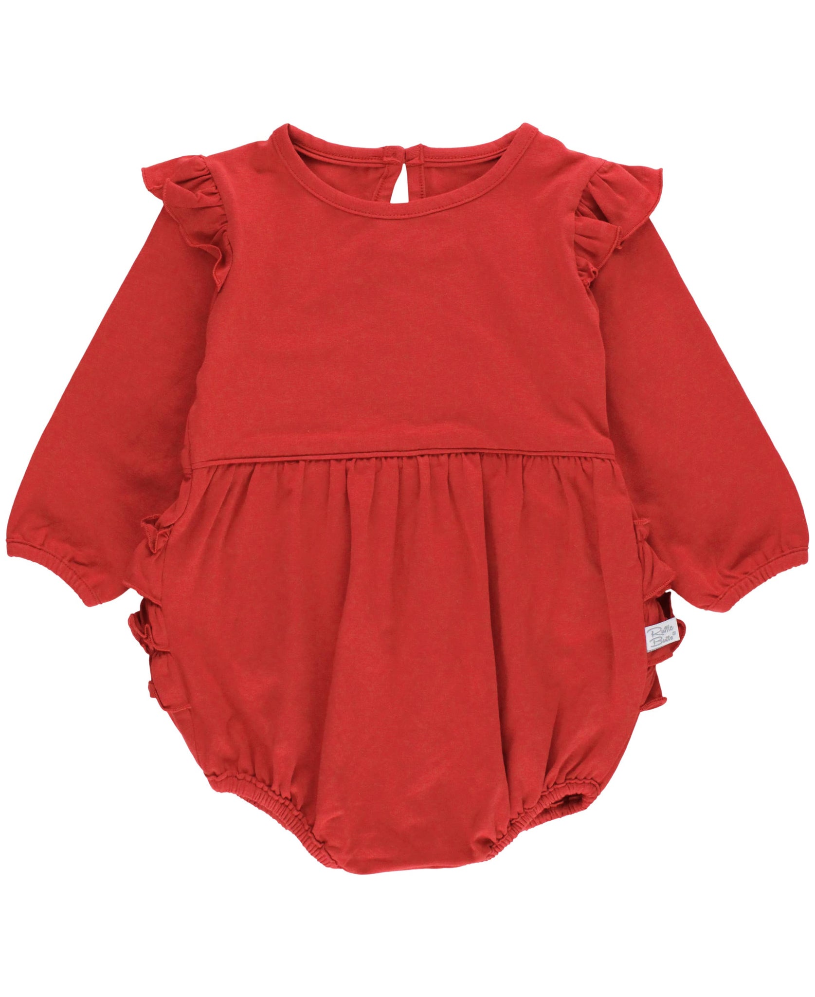 Baby Girls Red Knit Long Sleeve Flutter Bubble Romper: Red