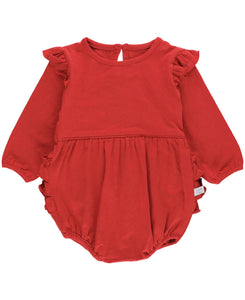 Baby Girls Red Knit Long Sleeve Flutter Bubble Romper: Red