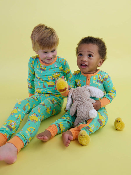 SoftSnooze™ Baby Bamboo Viscose Bunny Builders Convertible One Piece Footie Pajama: Green