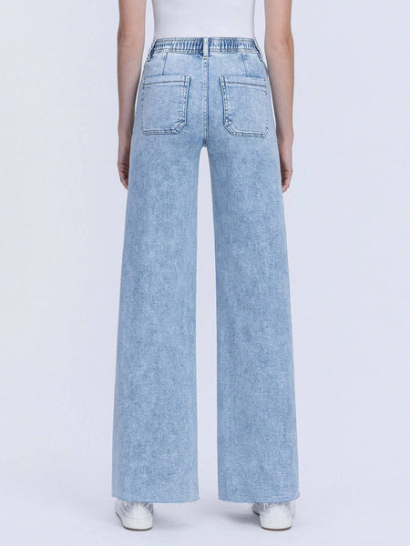 HIGH RISE DRAWSTRING WAISTBAND WIDE LEG JEANS F6065: CLEARLY