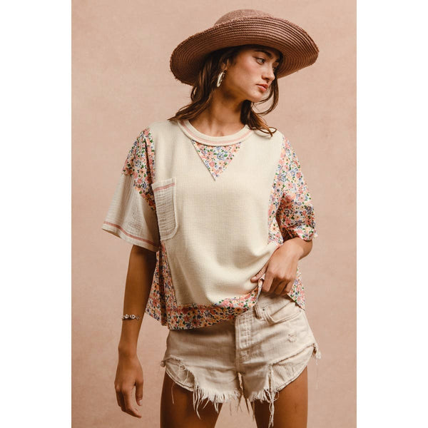 THERMAL AND GAUZE WITH FLORAL MIX AND MATCH TOP: IVORY