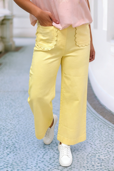 LDC Solid Color Scalloped Patch Pocket Shift Jeans: Yellow