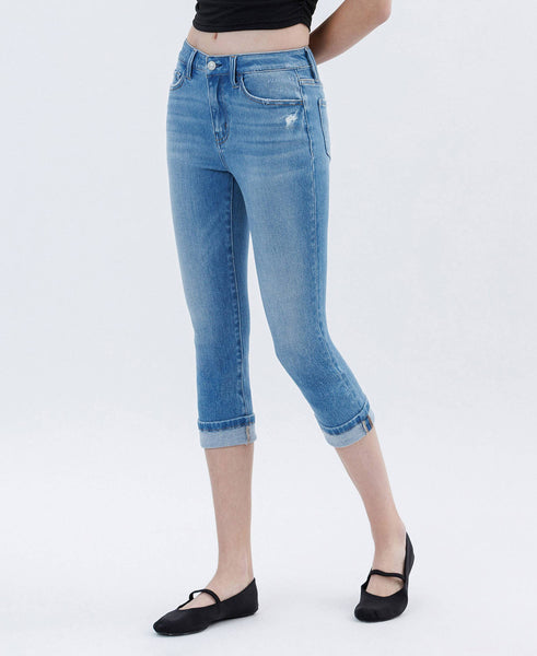 HIGH RISE CUFFED CAPRI JEANS T6743: EMINENT
