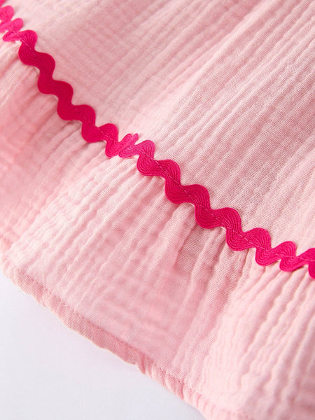 Summer Pink Girls Ruffle Trim Dress: