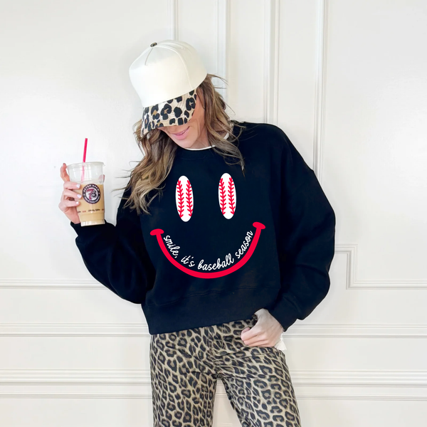 Smiley, It's Baseball Season Crop Sweatshirt: