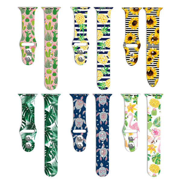 Printed Apple Watch Silicone Band Flowers Pineapple Turtles: Flamingo / 38/40/41mm
