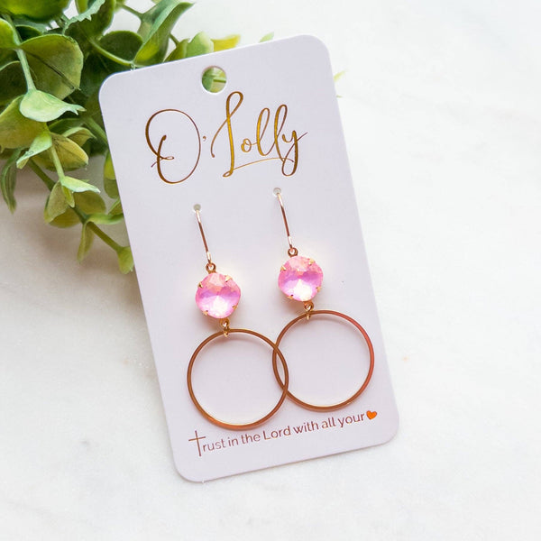 Multicolored Bright Stones w/Lightweight Gold Plated Hoop “Candy”: Pink