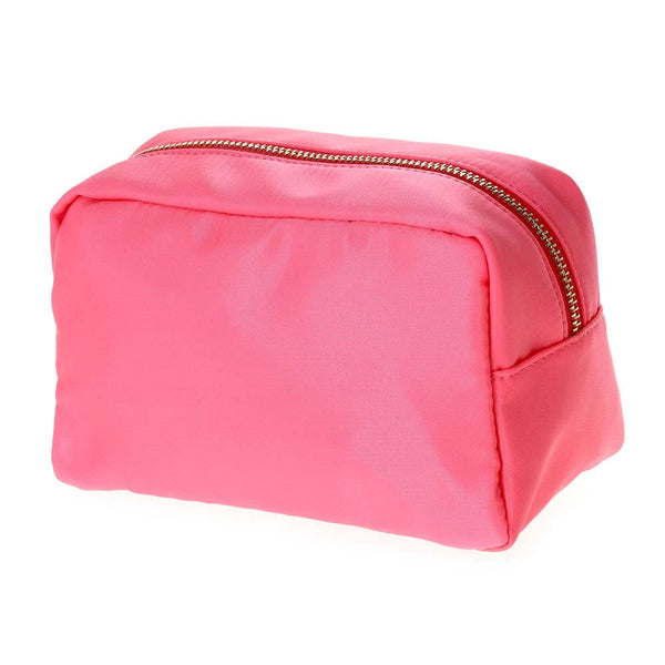 HM1012 Round Zippered Nylon Cosmetic Pouch Bag: Neon Pink