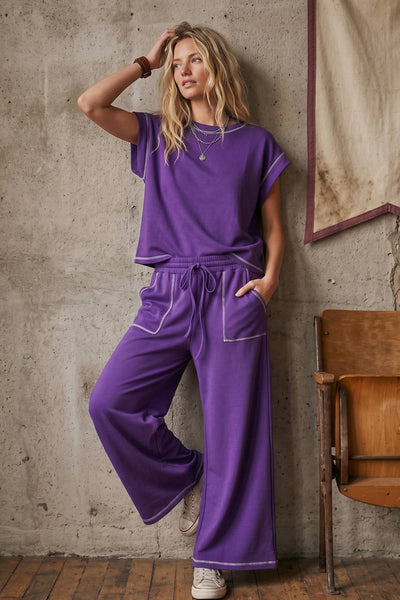 Scuba Contrast Stitch Lounge Set: RED
