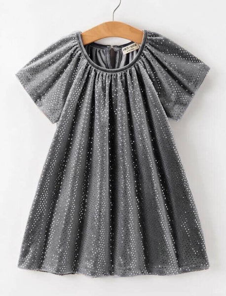 Fall Girls Velvet Sparkle Polka Dot Party Dress: Dusty Rose