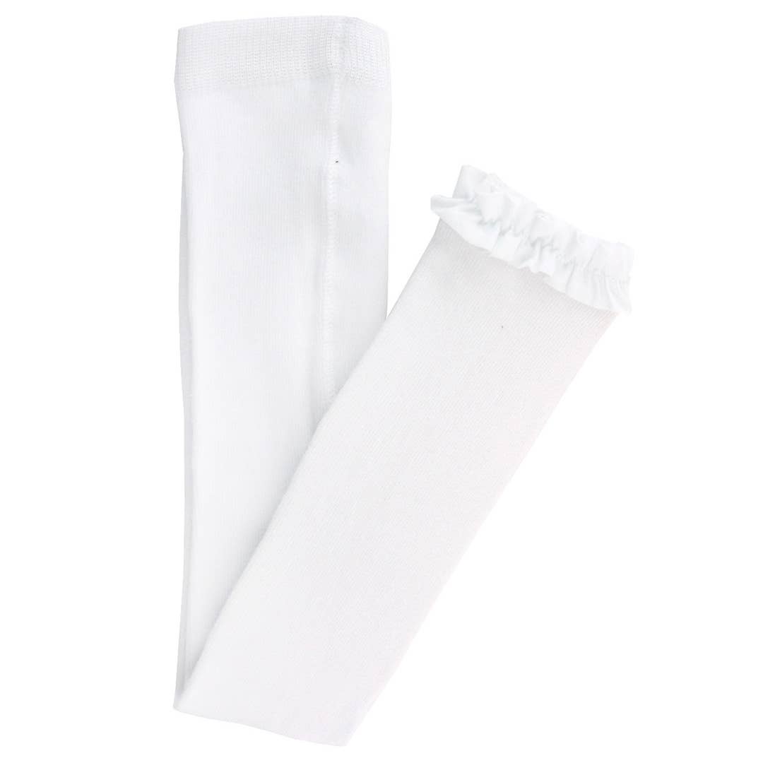 Girls White Footless Ruffle Tights: White