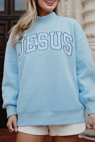 JESUS Mockneck Wholesale Sweatshirt Women: Light Blue