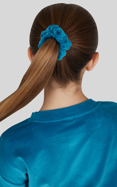 Girls Rib Velour Crew Neck, Flared Pant, Scrunchie - SET: CRYSTAL TEAL