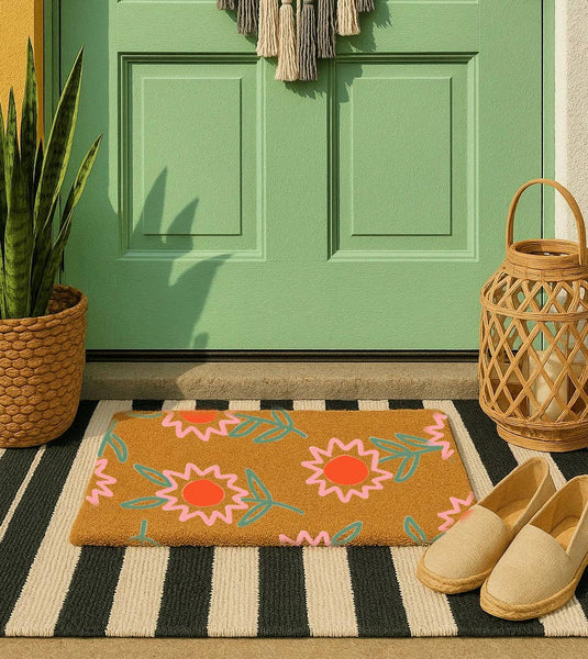 Sunflower Coir Doormat, size 18x30, floral welcome mat