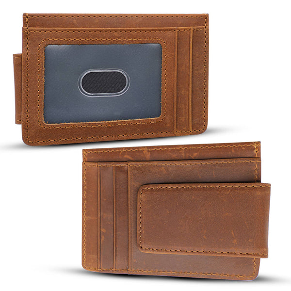 Personalized Leather Wallet with Magnet Clip: Brown