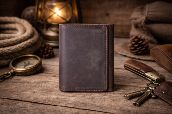 Leather Wallet for Men Handcrafted Distressed Trifold Wallet: Rustic Brown
