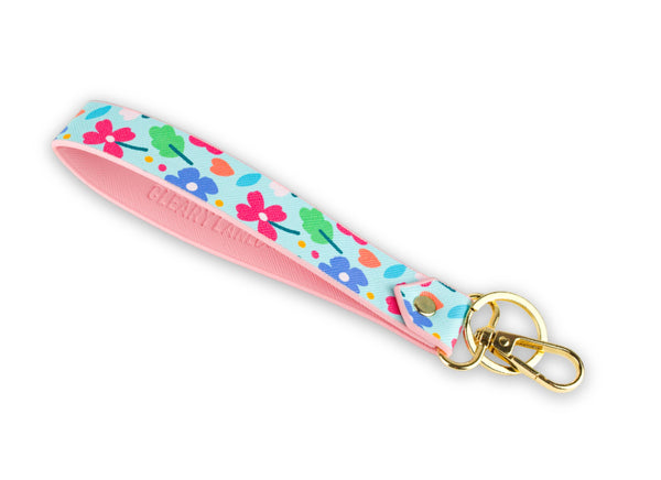 Keychain Wristlet Strap Blush Rainbow Flowers