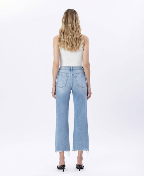 HIGH RISE DISTRESSED CROP SLIM WIDE JEANS F6037: EZRA