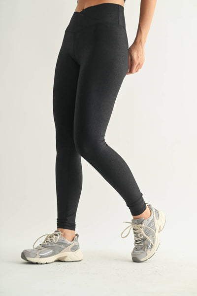 Leather Look Crossover Leggings: BURGUNDY