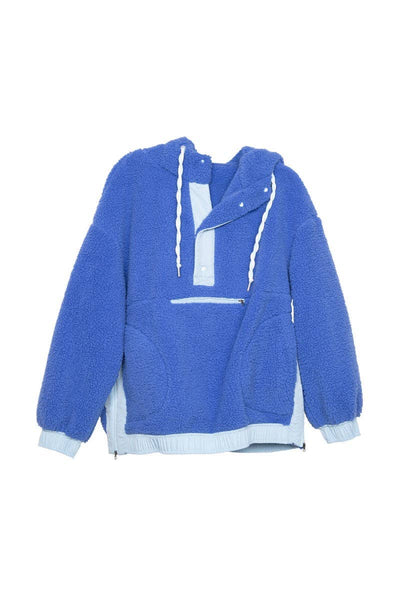 Blue Two-Toned Sherpa Fleece Wholesale Pullover: Blue