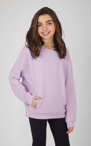 Girls Soft Scuba Zuri Crew Neck Everyday Sweatshirt: Lavender