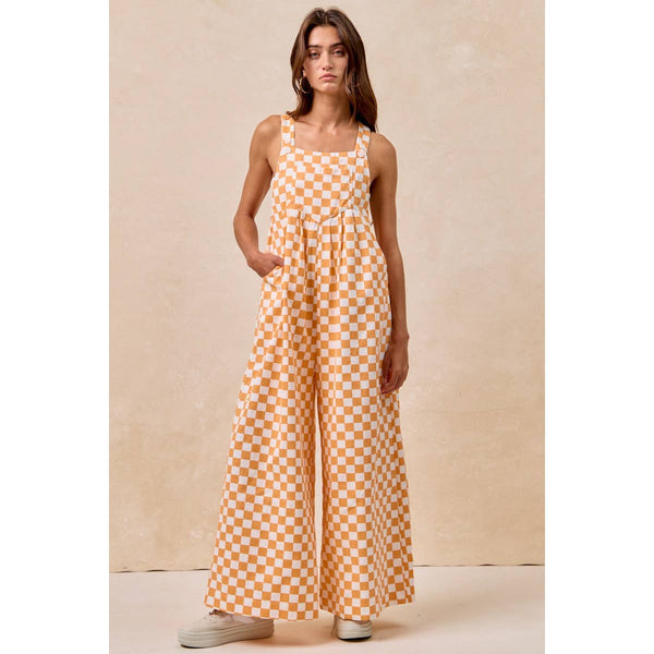 GAMEDAY THEME PLAID PRINTED OVERALL WITH PLEATS: RED / S