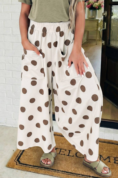 LAS-LIVE Polka Dot Wide Leg Pocket Shift Pants