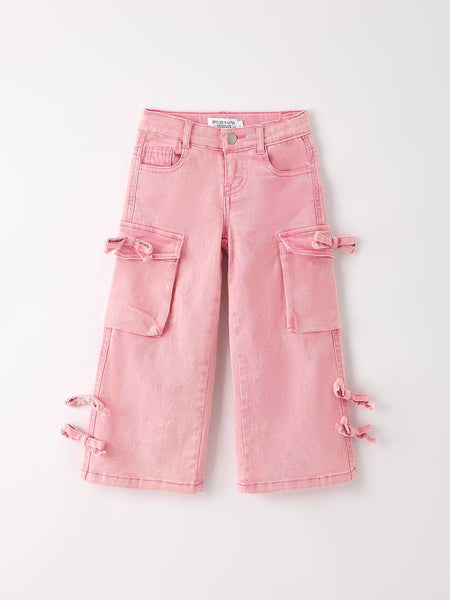Pink Wide-Leg Denim Pants With Pockets: