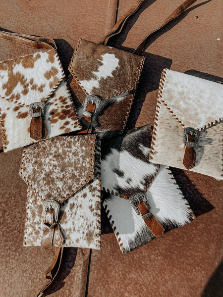 Cowhide Purse with Buckle Accent - Womens Handbags