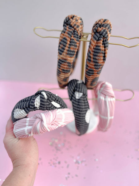 Black Dot Ribbed Knotted Headband