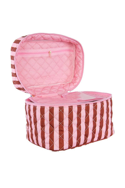 Pink and Wine Striped Cute Makeup Bag: Pink & Wine