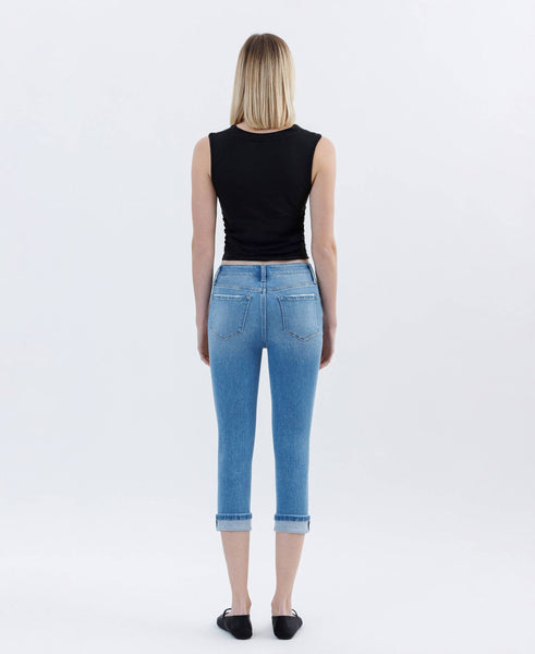 HIGH RISE CUFFED CAPRI JEANS T6743: EMINENT