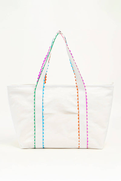 LAS Colorful Ricrac Detail Canvas Tote Bag: Large / White / One Size