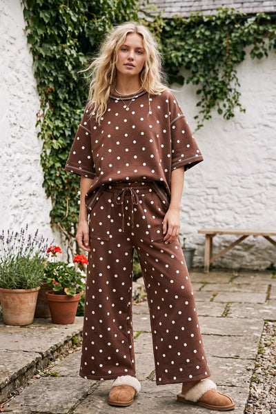 Heavy Scuba Polka Dot Short Sleeve Set: CREAM/BLACK