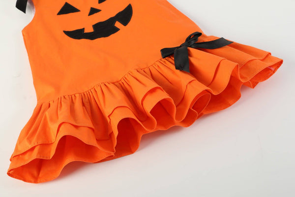 Jack-O-Lantern Pumpkin Halloween Ruffle Dress: