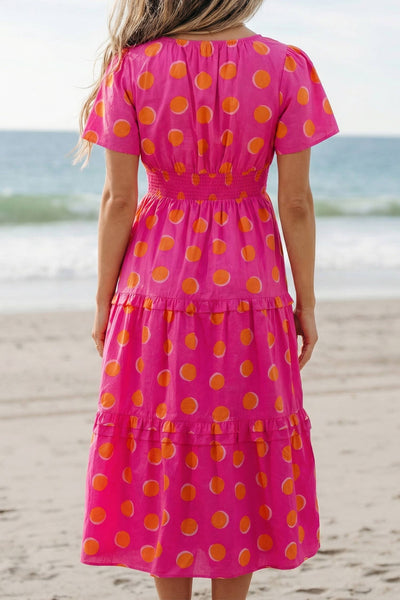 LDC Polka Dot Shift Shift Shirred Dress: Rose
