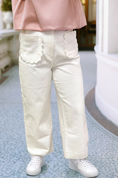 LDC Solid Color Scalloped Patch Pocket Shift Jeans: Yellow
