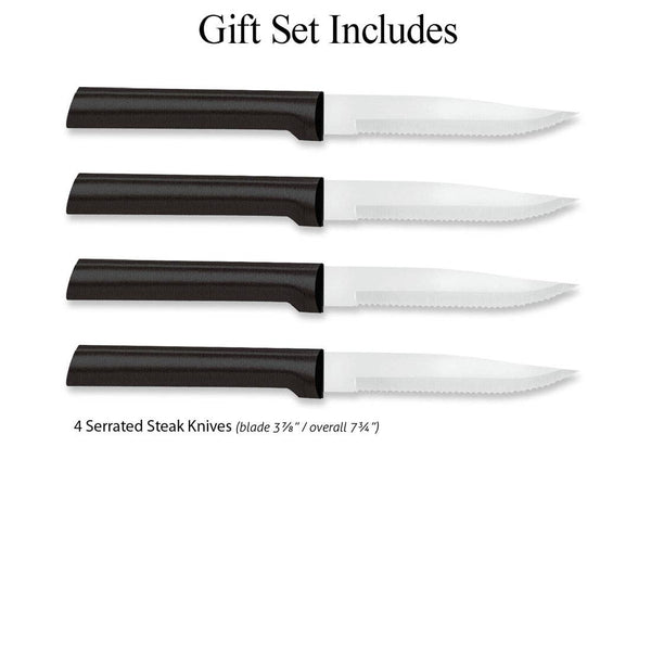 Black Four Serrated Steak Knives Gift Set