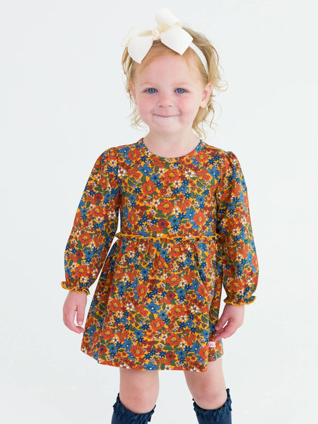 Baby Girls Golden Harvest Knit Long Sleeve Skirted Romper: Multi-Color