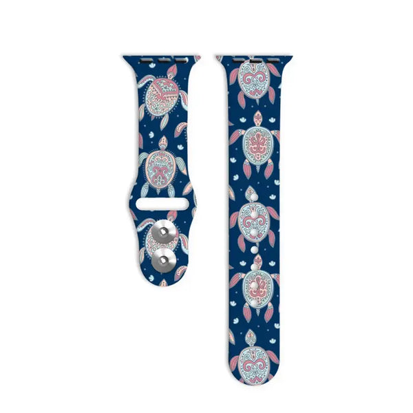 Printed Apple Watch Silicone Band Flowers Pineapple Turtles: Flamingo / 38/40/41mm