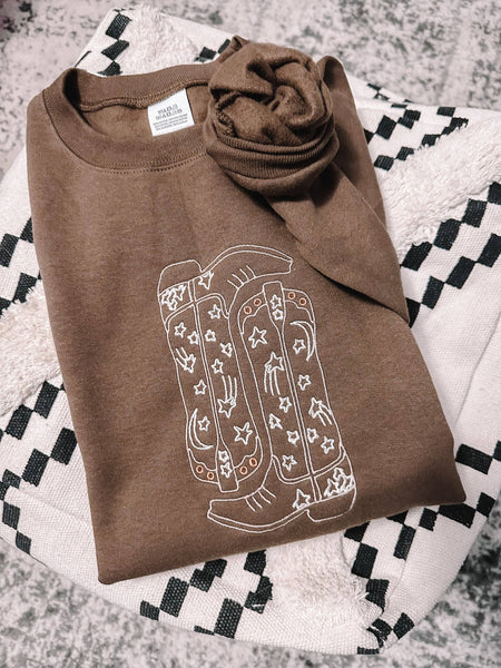 Embroidered Cowgirl Boots Sweatshirt: