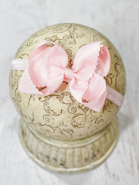Classic Scalloped Bow - Headband - 4.5": Hot Pink