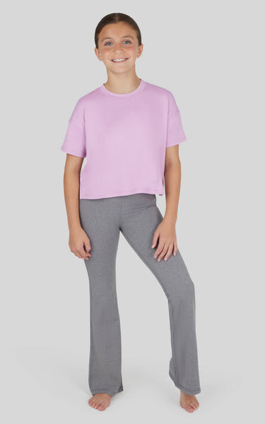 Girls Super Soft T Shirt, Leggings, Flare - 3 PCS SET: HTR.GREY/ROSE VIOLET/BLACK