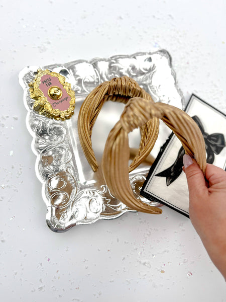 Gold Ribbed Knotted Headband for Girls & Women