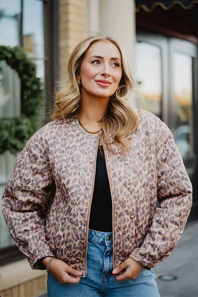 Brown Leopard Structured Zipper Jacket