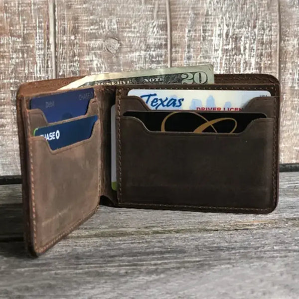 Genuine Leather Bifold Wallet Handmade Wallet for Men Rustic: Brown
